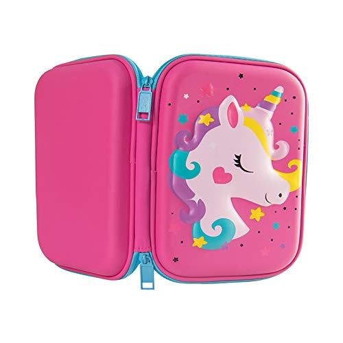 Pencil Case for Girls, 3D Cute EVA Unicorn Pen Pouch Stationery Box Anti-Shock Large Capacity Multi-Compartment for School with 4 unicorn pens - color: Unicorn2 pink
