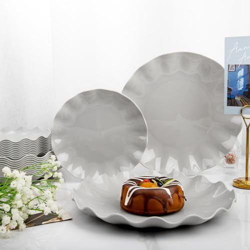 LIYH 24Pcs Grey Plastic Plates Reusable Unbreakable Dinner And Salad Set - color: Gray, size: 24(12 Guests)