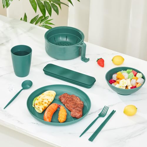 6 Pcs Microwave Ramen Cooker Set 40oz Bowl, Dark Green - color: Dark Green