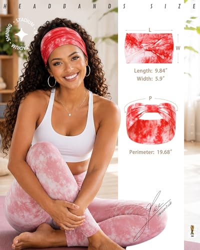 Awumbuk Wide Headbands for Women Knotted Non Slip, Soft Moisture Wicking Head Bands for Workout Sports Yoga 8 Pack - color: Tie-dye blue