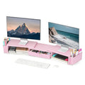 Spacrea Dual Monitor Stand Riser with Drawer and 2 Pen Holders - color: Pink