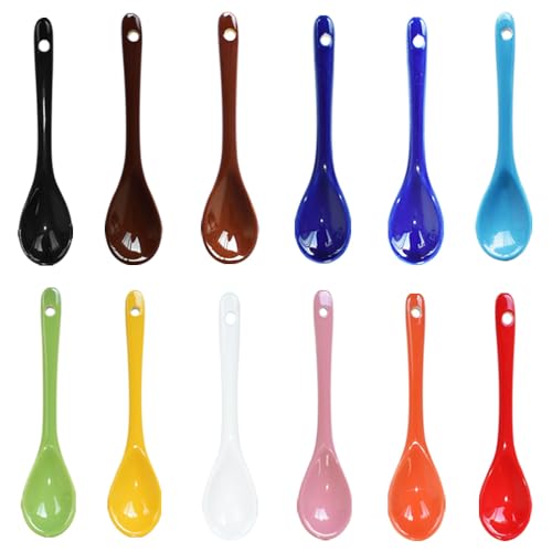12 Color Porcelain Egg Spoons Ceramic Spoons 5 inch Coffee Dessert Yogurt Tea Milky Tea - style: 12 Colors