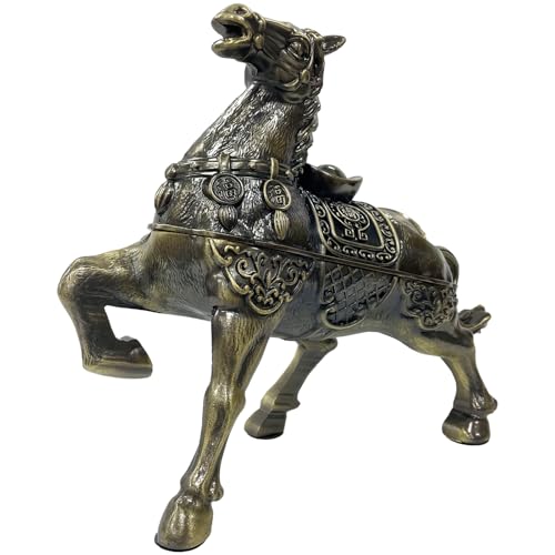 Briskfeel Metal Ornament Galloping Horse Statue Classic Bronze Finish Luxury Home Decor Multi Functional Sculpture for Living Room Office Desk Feng Shui Art (D4 Brass) - color: D4 Brass