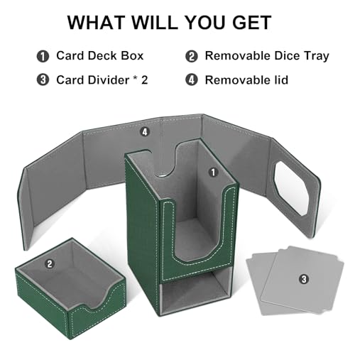 Card Deck Box for MTG Commander, Fits 100+ Double-Sleeved Cards Card Case - color: Dark Green and Dark Gray