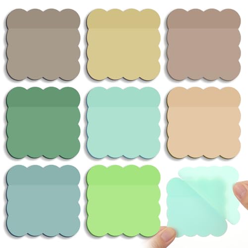 Eaasty 400 Sheets Transparent Sticky Notes 8 Pads Scalloped, Soft Morandi - color: Light Color