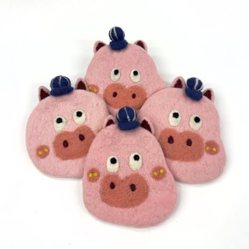 Humble Hilo Handmade Animal Felt Coaster Set of 4, Absorbent Coaster for Animal Lover (Funny Pig) - color: Funny Pig