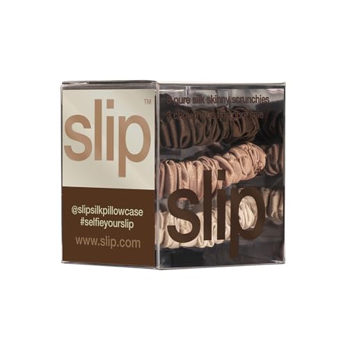 SLIP Silk Hair Ties, Basics Skinny Scrunchies, Set of 3 | Anti-Damage - color: Basic
