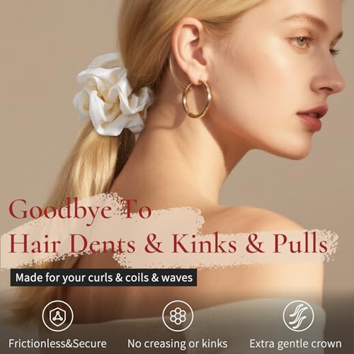 Silk Scrunchie 1.4" Medium Wide 6A 22 Momme 100% Mulberry Silk Hair Ties,Gentle on Hair No Damage No Crease for Women Girls Curly Thick Wavy Hair,Sample Fabric Provided (1, Burgundy) - color: Burgundy