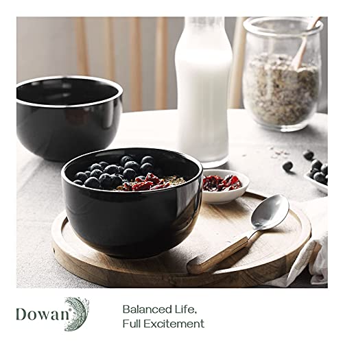 DOWAN 5.8" Deep Soup Bowls & Cereal Bowls - 30 Ounces Large Bowls Set of 4 for Kitchen - Ceramic Bowls for Cereal, Soup, Oatmeal, Salad, Ramen, Noodle, Rice - Dishwasher & Oven Safe (Black) - color: Black