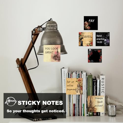 9 Pads Gothic Sticky Notes Set, Black Self-Stick Notepads, Super Adhesive Memo Pads Note Card, Halloween Office Decor Gifts, Desk Accessories for Students, Teacher and School Supplies, 3x3in - color: Gothic