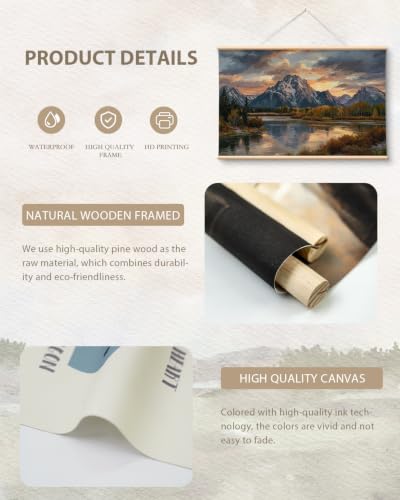 VIYYIEA Extra Large Framed Mountain Landscape Wall Art for Home, 36x54 Inch - color: Mountain Sunset Scroll