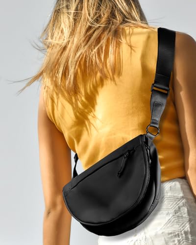 Crescent Bag for Women,Medium Nylon Crescent Bag Single Shoulder Bag - color: black