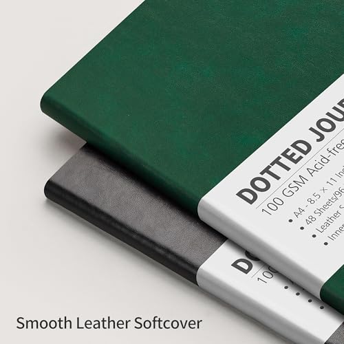 RETTACY Dotted Journal Notebook, 96 Pages, A4 Large Size (8.5'' x 11'') - color: Dark Green, style: Dotted