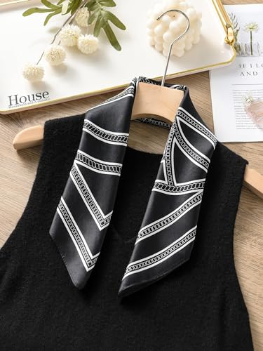 100% Mulberry Silk Scarf - 21" Square Lightweight Neckerchief, Gift Packed - color: Black-3