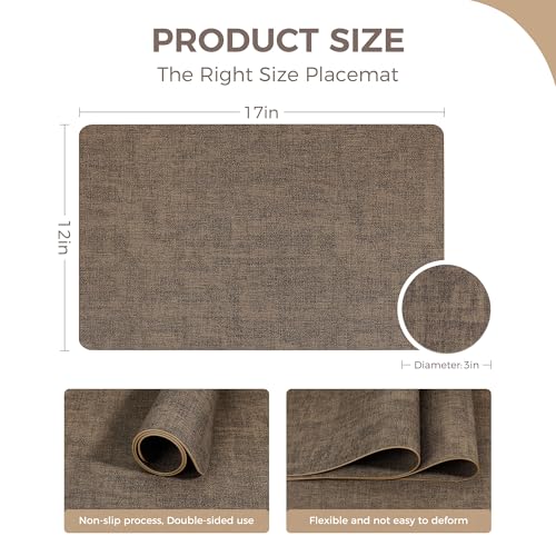 NCUE Vinyl Placemats Set of 12, 17"x12" Wipeable Place Mats with Coasters - color: Dark Coffee, size: Set of 12