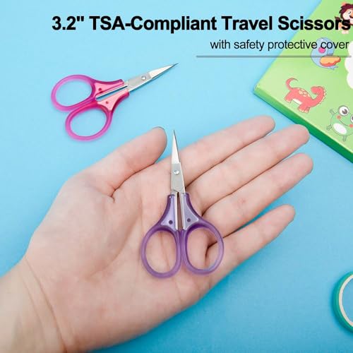 SCAIKTIG Small Craft Scissors, 3" Tiny Travel Scissors Tsa Compliant with Cover, Sharp Scissors all Purpose, Straight Fine Tips Mini Sewing Scissors Set, Precision Detail Paper Cutting, Pink/Purple - color: Red+purple