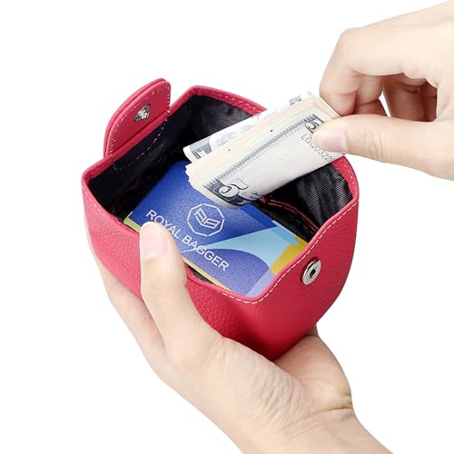 Royal Bagger Genuine Cowhide Leather Coin Purse for Women, Lychee Pattern Mini Change Pouch with Buckle Closure, Compact Accessory Bag 1603 (Light Pink 5603) - color: Light Pink 5603