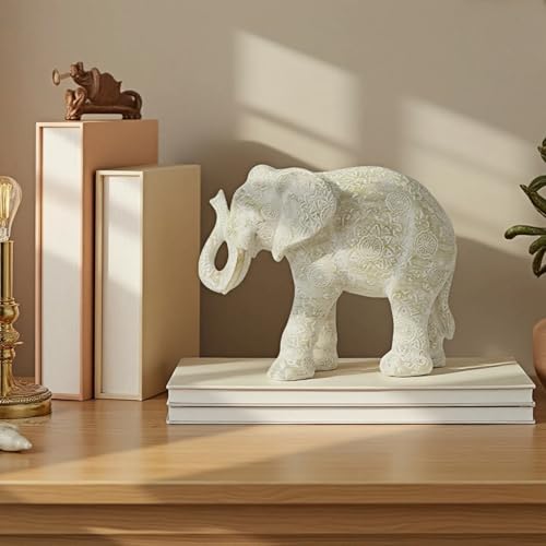 Guichifun Elephant Statue Decor, Cream, 7.25 x 3.25 x 5.75 Inch - color: Cream-elephant