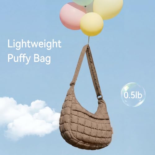 Puffer Crossbody Hobo Bag for Women Nylon Quilted Purse Lightweight Shoulder Handbag with Adjustable Strap - color: 06-dark Khaki