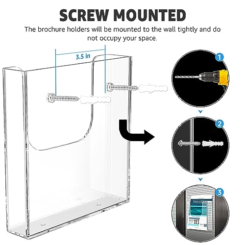 MaxGear Acrylic Brochure Holder Wall Mount, 6 Inch Wide, 3 Pack - size: 6"x9"