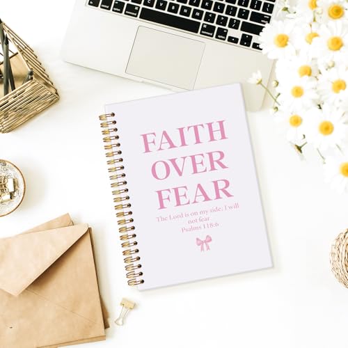 Coquette Pink Bow Notebook Journals, Prayer Journal for Woman, Christian Gifts Cute Notebooks for Women，Bible Notebooks for Note Taking, Faith Over Fear Hardcover Spiral Notebook 5.5x8.3 - color: Pink Bow - Faith over fear