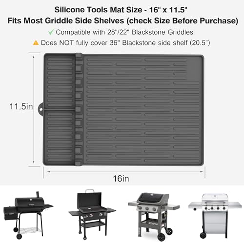 Silicone Grill Mat for Blackstone Griddle Accessories, 8-Slot Tool Mat - color: Gray 2-pack