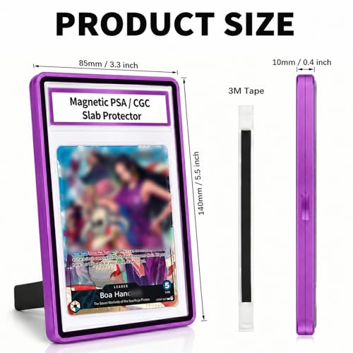 Magnetic PSA/CGC Slab Protector with Foldable Kickstand - UV Protection Tempered Glass & Aluminum Metal Bumper for 35PT PSA CGC CSG AGS, 9-Point Secure Lock Display Guard & Clear View (Purple) - color: Purple, size: PSA Card Case
