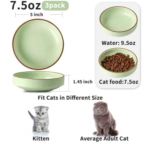 5 inch Ceramic Cat Dishes Cat Food Bowl Water Bowl Set, 3 Ceramic Cat Bowls Small Pet Bowls Cat Food Dish for Kitten and Medium Cat, Green - color: white