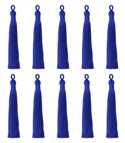 Tupalizy 10PCS Handmade Soft Silky Tassels with Hanging Loop for Bookmarks Keychains Earring Bracelets Jewelry Making Souvenir Graduation Clothing Sewing Gift Tag Art DIY Craft Projects (Royal Blue) - color: Royal Blue