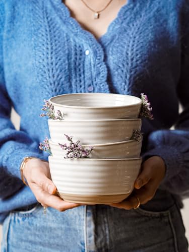 LE TAUCI Cereal Bowls Set of 4, Ceramic Soup Bowl 28 oz, Stoneware Kitchen Bowl for Pho, Chip, Fruit, Salad, Noodle, Ramen, Dishwasher Oven Microwave Safe - 6 Inch, Arctic white (Pack of 3) - size: 6 inch (Pack of 3)