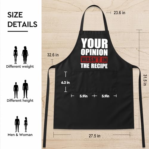 Funny Black Grill Apron with Pockets for Man,Dad,Husband,Father in Law,Chef Daddy Grilling Apron BBQ Cooking Gifts - color: Opinion Wasn't in Recipe