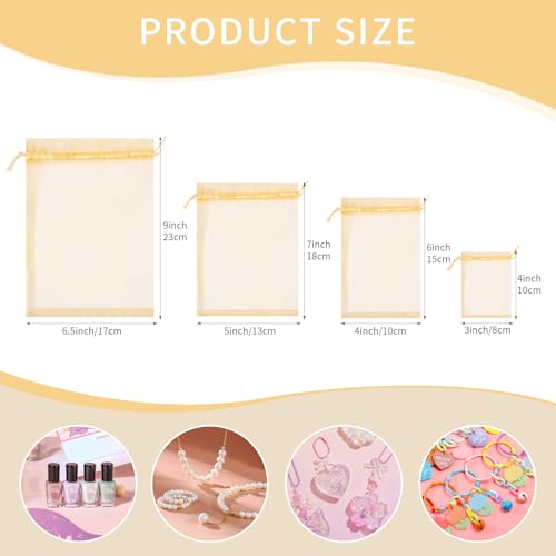 50PCS Gold Organza Bags 3x4, Small Mesh Gift Bags Drawstring Cute Sheer Mini Pouches Goodie Baggies for Jewelry Candy Sachet Treats Wedding Birthday Baby Shower Halloween Party Favors - color: Gold