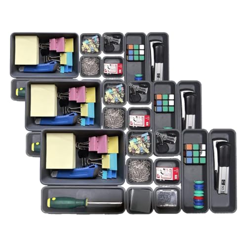 Kutesna 15 PCS Interlocking Desk Drawer Organizer Separator for Office,Bathroom,Kitchen,Makeup（Black） (Pack of 3) - color: Black, size: 15 pieces (Pack of 3)