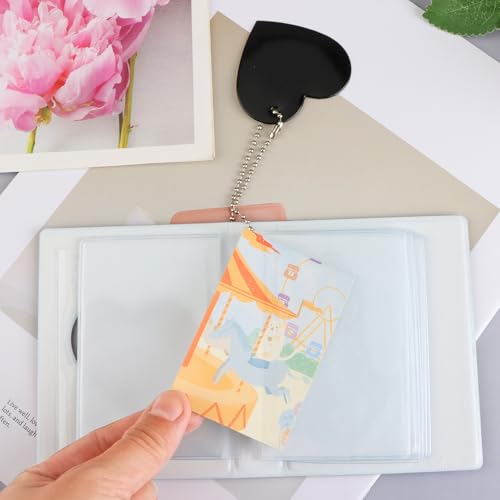 Mini Photocard Binder, Heart Hollow Portable Photos Card Book with Lovely Pendant, Cute Style Kpop Card Holder Collectible Album for Fans (Black and White 2 Pcs) - color: Black and White 2 Pcs