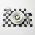 Set of 6 Checkerboard Non-Slip Washable Placemats for Dining Table - color: Black