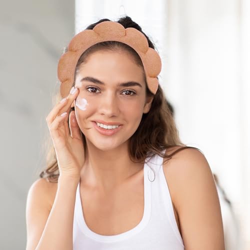Beleki Spa Headband for Washing Face Wristband Set Sponge Headband Makeup Skincare Face Washing Headband Terry Cloth Bubble Puffy Hairband Non Slip Headwear Hair Accessory for Women - Orange - color: Orange