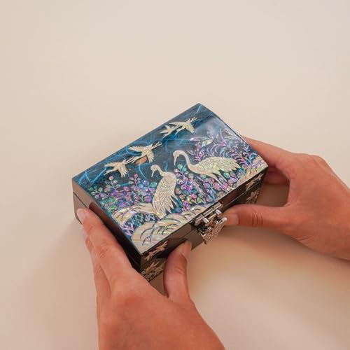 February Mountain Mother of Pearl Small Jewelry Ring Box - Gifts for best friends women, Thank you gifts, mom birthday gifts, Friendship Women Gifts Trinkets Keepsake Treasure box (Blue_Crane) - color: Blue_Crane