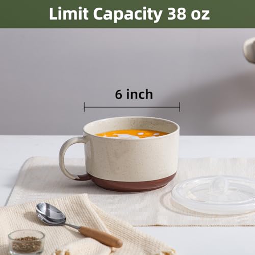 Jumbo Ceramic Soup Bowl with Lid, Microwave Safe - Cream - color: Cream, size: Set of 1
