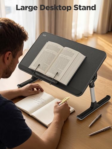 SAIJI Book Stand for Reading Hands Free with Page Paper Clips in Bed Laptop Desk Table