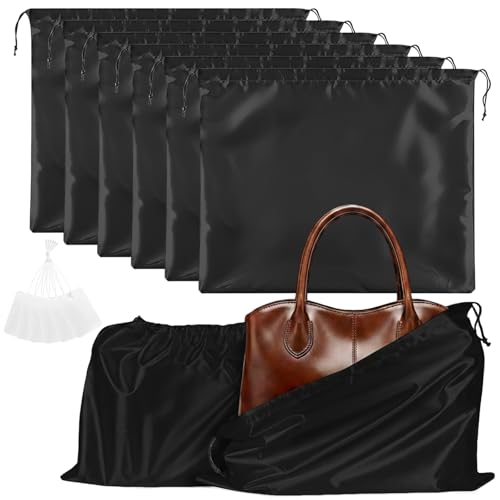 Q&J Fabric Co. 6 Pack Satin Dust Bags for Handbags & Purses - Drawstring Storage Bags for Shoes, Boots, Wallets, Travel Organizer Pouches, Soft Polyester Protector Covers (19.7''x23.6", Black) - color: Black, size: 19.7"x23.6"