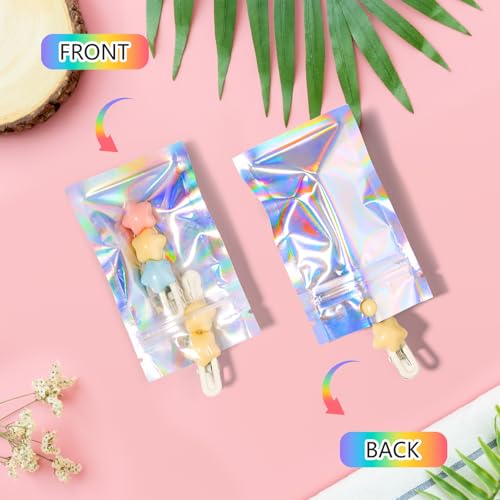 Funfery 100pcs Mylar Holographic Bags-Resealable Zipper&Clear Window - color: Holographic, size: 2.4 x 3.9 Inch