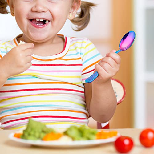 LIANYU 9 Pieces Rainbow Stainless Steel Spoon for Kids, Cute Toddler Spoons - color: Rainbow