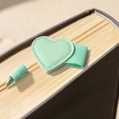 2Pcs Magnetic Leather Bookmarks with Pen Holder Gift Box, Heart-Shaped Magnetic Book Marks for Book Lover Readers Cute Leather Bookmark for Women Girls (Green) - color: Green