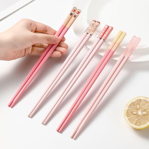 5 Pairs Pink Fiberglass Chopsticks, Non-Slip Reusable