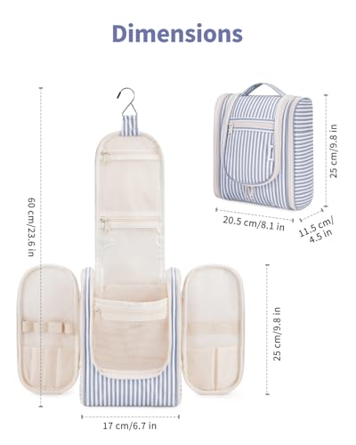 Narwey Hanging Travel Toiletry Bag for Women, Makeup Cosmetic Bag - color: CA-Greyish Blue Stripe, size: Medium