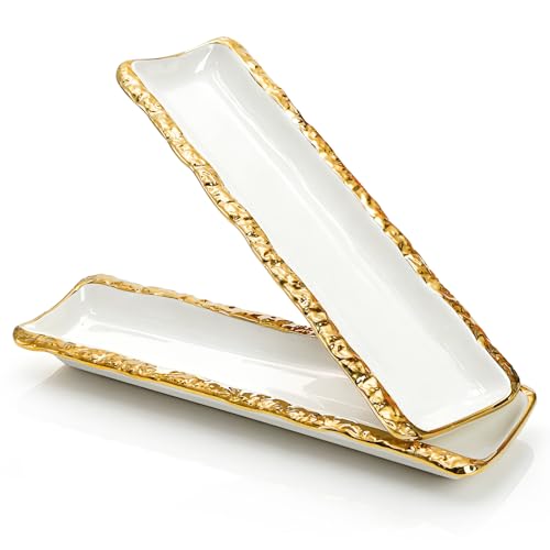 SOUJOY 2 Pack Ceramic Cracker Tray, Elegant Platter for Party Display Food