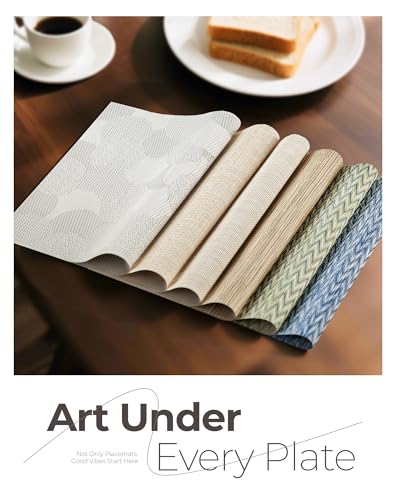 Leetaltree Woven Vinyl Beige Placemats Set of 12, Linen Look & Easy to Clean - color: Beige, size: Set of 12