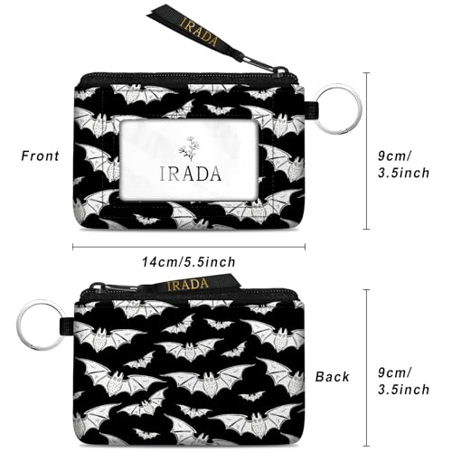 IRADA ID Case Wallet Keychain with Clear ID Window Zipper Cute Coin Purse for Women Water Resistant Small Coin Pouch-Halloween Bat Keychain Wallet - color: Halloween Bat-Keychain Wallet
