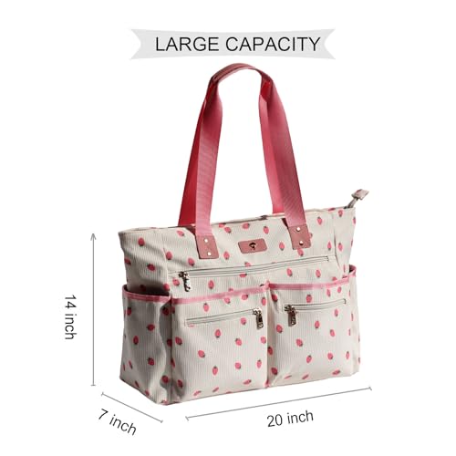 Weekender Bag Carry On Bag Overnight Tote Travel Duffle with 13 Pockets for Travel,Work，Gym,Beach,Teacher,Nurse - color: Corduroy Pink strawberry