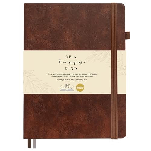 Classic Lined Journal Notebook 8.5x11" A4 Hardcover Leather - Brown Journal - color: Brown, size: A4 200 Pages